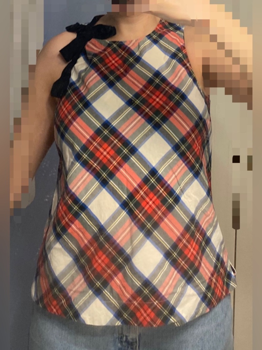 J. Crew sleeveless plaid top with bow tie strap, size 6